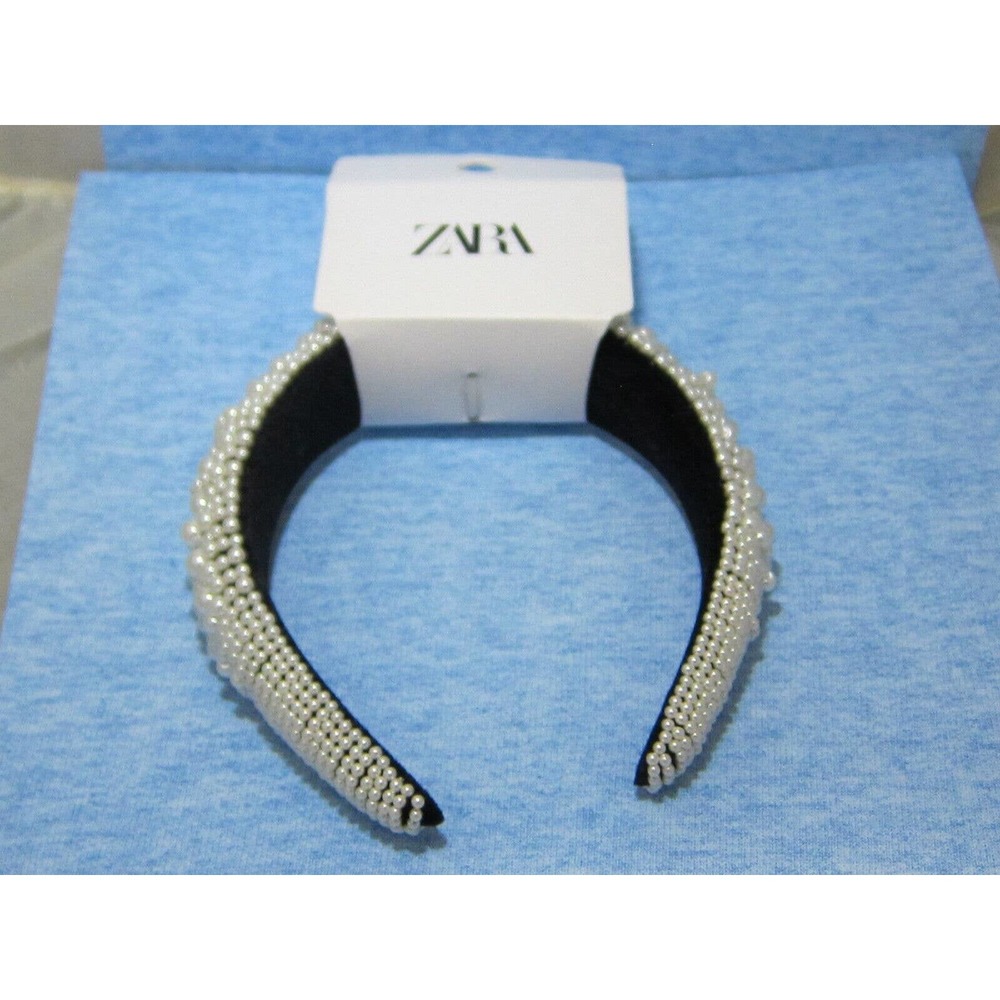 NEW ZARA Mega Headband Hairband Black Velvet Covered in White Pearls Wow! M